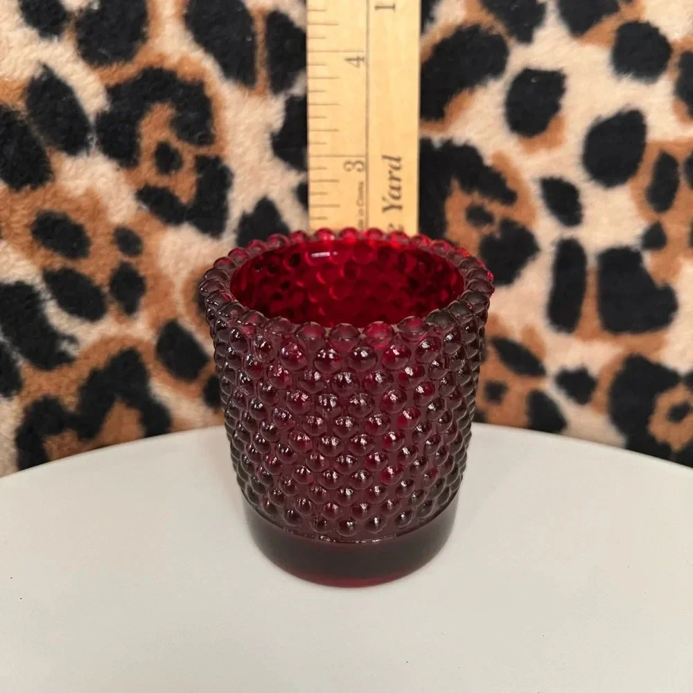Vintage Red Glass Hobnail Votive Candle Toothpick Matchstick Trinket Holder